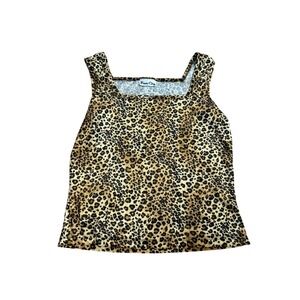Rave City Tank Top Y2K Leopard Print Velvet Square Neck Brown Small‎